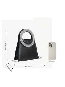 Mini Rhinestone Shiny PU Handbag, Evening Bag, Wedding Clutch With Chain Strap - Black - View 5
