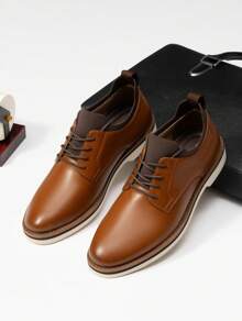 Men's Lace-Up Light Comfortable Fashion Classic Oxfords Derby Shoes Design With A Sporty Outsole - màu nâu - Xem 2