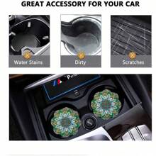 2pcs Bohemian Style Pattern Car Cup Coaster, Stylish Fast-Drying Non-Slip Car Cup Mat