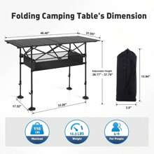 Camping Table Folding Outdoor Table With Adjustable Height, Large Storage Bag And Carrying Bag, Portable Aluminum Table For Indoor & Outdoor Picnic BBQ Backyards Beach - 1 - 查看 3