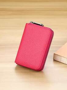 1pc Leather Zipper Storage Bag, Travel Portable Pack With Layered Design Suitable For Storing Cards, ID, Certificates, Cash, Etc.