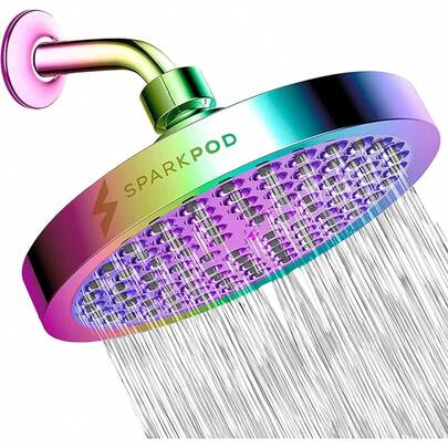SparkPod Cabezal de regadera -Lluvia de alta presión -Diseño cromo moderno y lujoso -Instalación sencilla sin herramientas -El reemplazo ajustable perfecto para los cabezales de regadera de tu baños