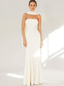 conciso Elegantes trägerlos Schal Dekoration Einfarbiges lang halbtransparentes Kleid Sommer Frauen sexy Y2K Club Abendparty rückenfreies