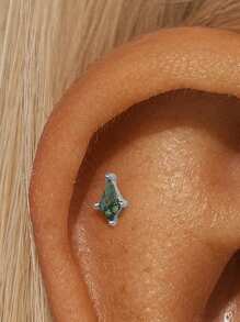 1 件 925 纯银天然绿玛瑙榄尖形平背软骨耳轮穿孔精美珠宝适合日常佩戴婚礼派对订婚周年纪念情人节 - 銀色 - 查看 17