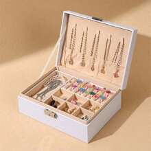 New 2-Layer PU Leather Jewelry Box, Large Capacity Lockable Jewelry Display Case For Earrings, Necklaces, Rings - Multicolor - View 5