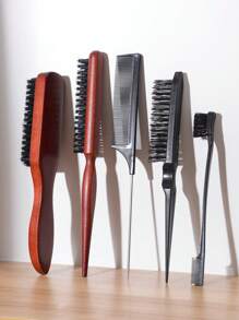 5 件套美发刷套装 - 适合普通发质的造型工具，包括浓密发髻和辫子刷、胡须修剪刷、专业沙龙护发配件（适用于浓密、卷曲、波浪和干燥的头发）、发刷、梳子、美发工具、美发产品和理发沙龙美容旅行必需品配件