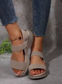 Sandalias casuales de verano 2025 de caliente para tallas grandes, mujeres, con cierre de gancho y bucle, confortables, de punta abierta - Caqui - Ver 2