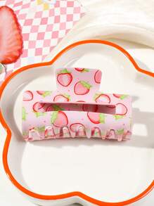 1 件醋酸纤维材质甜美清新夏日糖果色方形发夹，草莓、桃子、柠檬、西瓜水果印花，中号发饰 - 彩色 - 查看 14