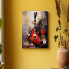 1pc Music Wall Art Framed Wall Art, Wrapped Canvas Poster Vintage Prints, Abstract Painting Red Guitar, Perfect Gift Decor, Wall Art For Living Room Bedroom Office, Hanging Hardware Included - Framed, Vertical