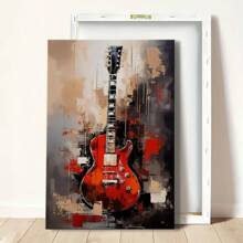 1pc Music Wall Art Framed Wall Art, Wrapped Canvas Poster Vintage Prints, Abstract Painting Red Guitar, Perfect Gift Decor, Wall Art For Living Room Bedroom Office, Hanging Hardware Included - Framed, Vertical