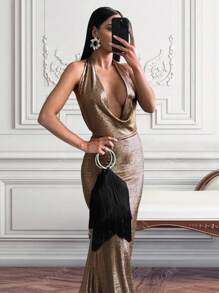 Robe de cocktail moulante élégante avec dos nu et décolleté en V pour femmes, robe de soirée semi-formelle pour anniversaire, invité de mariage, remise de diplôme, dîner, bal des finissants