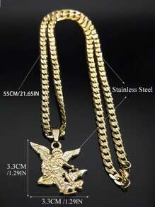 Colar de Proteção do Arcanjo São Miguel para Mulheres e Homens, Corrente de Joia de Proteção de Santo em Aço Inoxidável