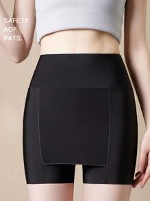 2 Pcs Women Solid High Waist Shortie, Safety Shorts,Mid Rise Seamless Safety Shorts Briefs For Women,Boyshorts Soft Safety Panties Under The Skirts Casual-Comfy Underwear Anti-Lighting No Rolling Bottoming Shorts Lingerie