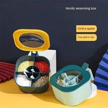 [耐用调味盒] 4 合 1 大容量调味盒套装 - 耐用 ABS，带盖子和勺子，非常适合家庭厨房整理、盐罐、组合