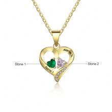 1pc Personalized Birthstone Necklace, Customizable Name, 925 Sterling Silver Heart Pendant Necklace, Mother's Day Gift For Her