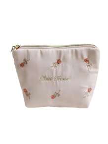 1 st. Roze geborduurde cosmetische tas met bloemen, lieflijk opbergzakje met rozenbloem, schattige mini make-uptas met rits
