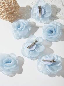 6pcs Cute Rose Hair Clips, Suitable For Everyday Use And Vacation Outfits - Blue - View 4