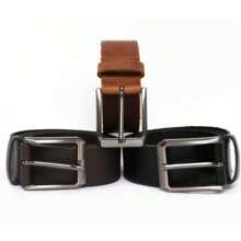 Men's Wide Belt In 100% Natural Leather Stainless Metal Buckle High Durability - 黑色 - 查看 2