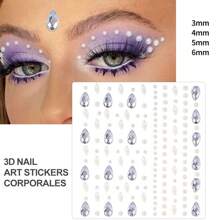 1pc Face Diamond Gem Face Stickers Purple Red Rhinestone Gem Sticker Eyeshadow Sticker Nail Body Makeup Stars Sticker DIY Decor Party Daily 3d Faux Gemstone Face Jewel Self-Adhesive Sticker, Great For Diy Music Festival, Y2k Makeup, Costume Party Makeup, Face & Eye Decoration