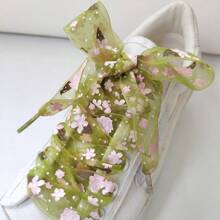 1pair Dreamy Cherry Blossom Mesh Lace Shoelaces, Suitable For Canvas Shoes, Sneakers, White Shoes, Flat Shoelaces For Spring/Summer