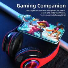 AXNEN Luminous Wireless Headphones With Colorful LED Lights, Foldable Over-Ear Design, Built-In Mic, FM & SD Card Slot - Perfect For School, Travel, And Gifts