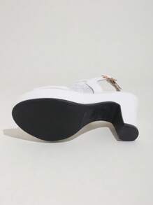 2025 New French Retro White High Heels For Women, Peep Toe Lace Patent Leather Waterproof Platform Sexy Strap Sandals