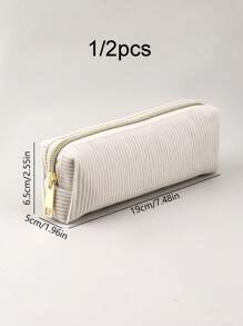 1/2 piezas Estuche para lápices de gran capacidad, de material de pana de unicolor y simple, multifuncional y de gran capacidad, artículos esenciales de papelería para estudiantes, de vuelta a la escuela, útiles escolares, estuche para lápices, bolsa para lápices, mochila escolar - Multicolor - Ver 9