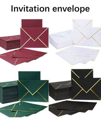 10/20 st färgglada inbjudningskuvert (stor storlek), självhäftande kuvert, perfekt för examen, festinbjudningar, duschar, inbjudningskuvert för bröllopssäsongen, gratulationskortskuvert med guldkant med V-formad flik, medlemskortskuvert, lämplig för Halloween, Thanksgiving, jul