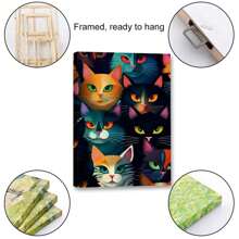 1 Piece Home Wall Decor Framed Canvas Cute Cat Animals Pattern Canvas Wall Art Paintings For Living Room - Canvas Framed Print Wall Artworks Bedroom Decoration Office Wall Decor
