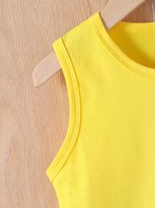 2pcs/Set Young Boy Casual Leaf Print Round Neck Top And Shorts Set - Yellow - View 4