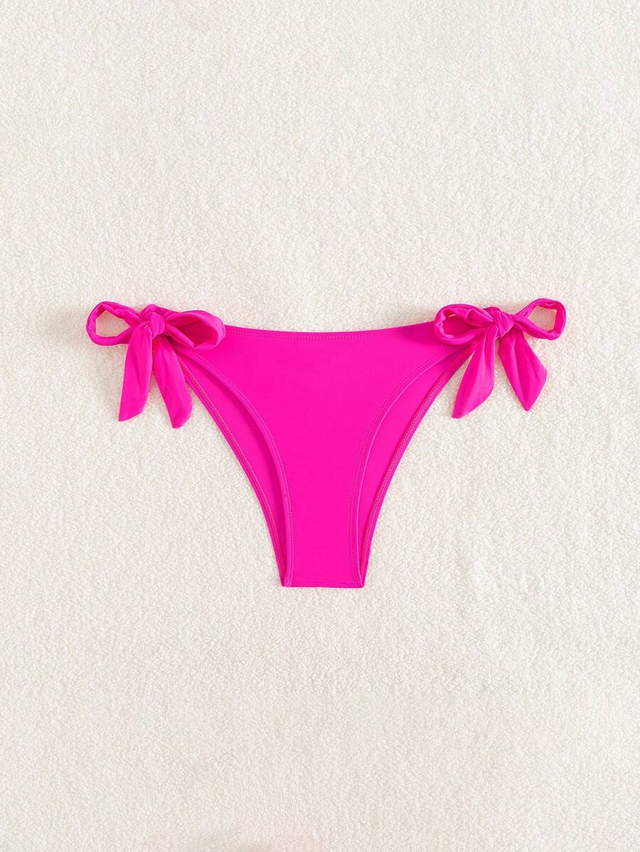 黑色系带侧边泳裤，时尚泳装，适合毕业典礼、独立日、情人节、音乐节、度假海滩等夏季场合。 - 粉色 - 查看 1