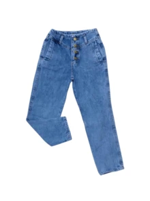 Calça Mom Jeans Feminina Infantil Juvenil Bolsos Denim Estilosa Premium Luxo
