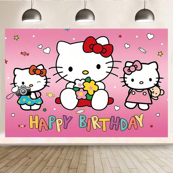 Sanrio 1 pezzo Sanrio Hello Kitty Birthday Party Decorative Background Banner Cartoon Theme Shower Party Perfect Decorative Supplies Bedroom Tapestry Photo Background Booth Props 82.7x59.1 39.4x39.4 39.4x29.5 pollici