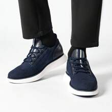 Comfortable And Fashion Lace-Up Brogue Trainers, Men Lightweight Knit Shoes, Walking Oxford Shoes, Gentle Men And Elegant Sneakers - Blue - View 7