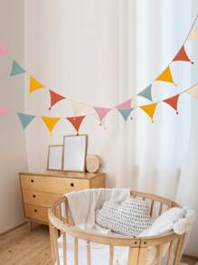 1set Long Multicolor Bunting Cotton Tassel Triangle Flag, Hanging Fabric Banner, Multiple Theme Wedding Birthday Babe Shower Party Colorful Pennant Banner Decoration, Friend Family Holiday Gatherings Indoor Outdoor Fence Roof Decor, Nursery Decor, Party Classroom Garden Corridor Ornaments