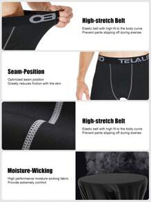 TELALEO Men's Compression Pants, Tight Leggings, High-Performance Sports Underwear, Fitness, Running - Black - View 5