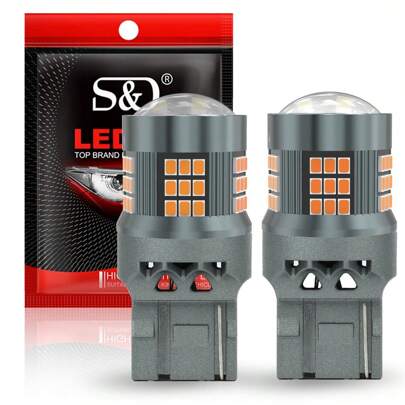 S&D لمبتان ليد T20 7440 W21W ، لمبتا إشارة انعطاف 7443 W21/5W من شبشب 3014، إضاءة إشارة سيارة ، إضاءة الكبح والرجوع للخلف ، 12 فولت أصفر