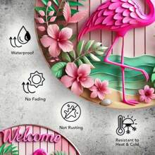 1pc Flamingo Welkomstbord, 8x8 Inch, Unieke Muurkunst, Ijzer Bedrukt, Geschikt Voor Thuis, Café, Bar, Appartement, Restaurant, Woonkamer Decor, Kerstcadeau. Random Hole Ontwerp.