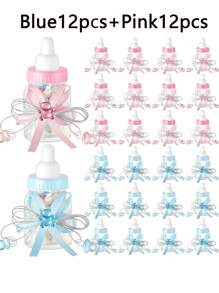 24pcs-Baby Mini Milk Bottle Baby Shower Favor Fillable Feeding Bottle Candy Box Small Plastic Candy Bottle DIY Gift For Boy Girl Newborn Baptism Party Decor,Baby Shower Favor - Pink &Blue Mini Milk Bottle Party Favor Gift Bag Boxes Plastic Bear Candy Bottles With Ribbon For Baby Shower Favor Gift - Multicolor - View 11
