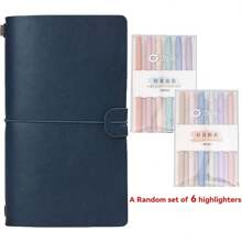 Binding Creative Notebook With Metal Bookmark Include Kraft Paper + Lined Paper + PVC Storage Bag For Hand Ledger Retro Portable Travel Diary Notebook Students School Stationery Supplies