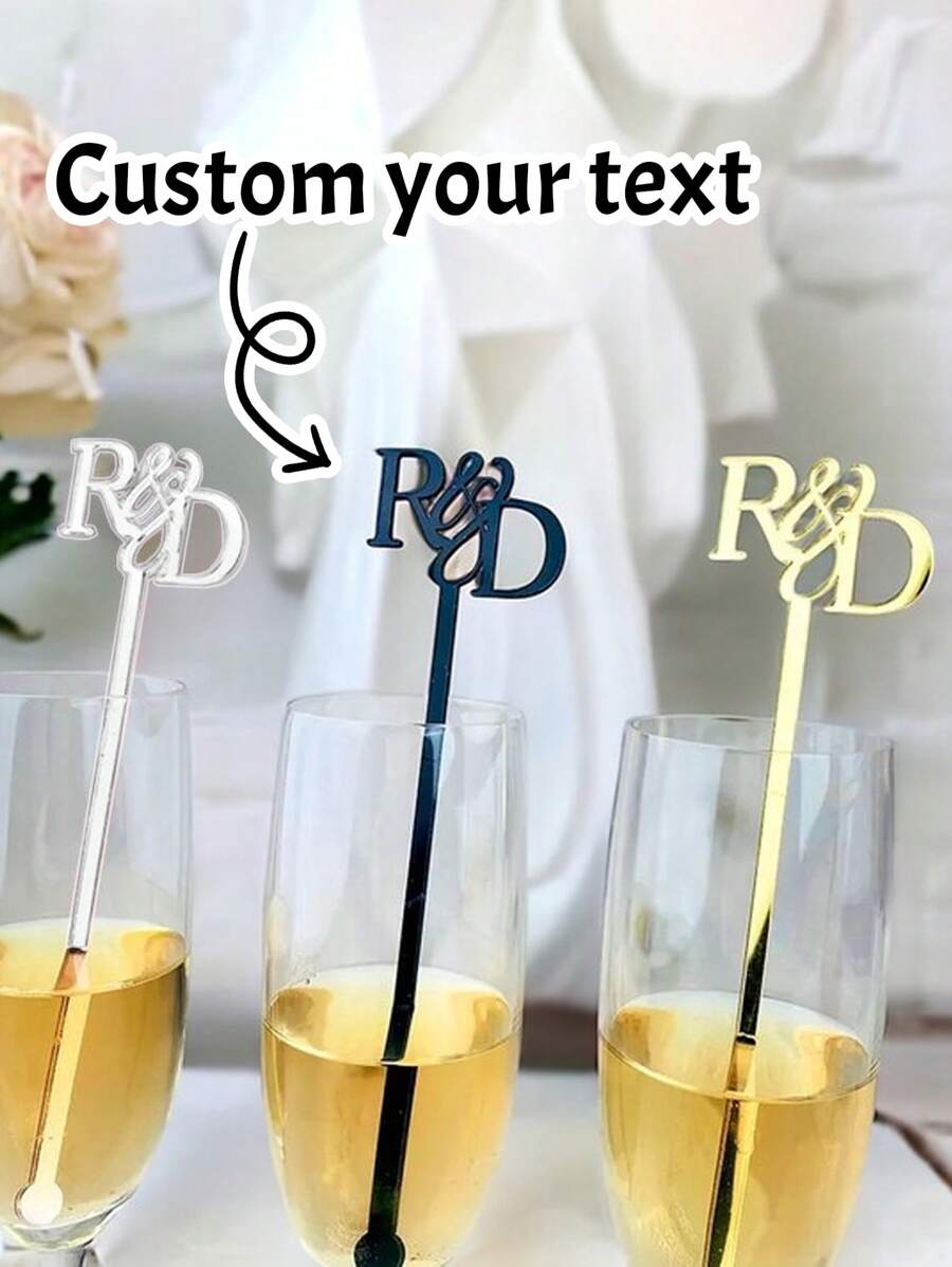 20/50Pcs Personalized Name Initials Drink Stirrers, Customized Acrylic Wedding Cocktail Sticks, Custom Lasercut Drink Agitators, Customizable Drink Tags, 18cm/7in, Gold/Silver/Black/White, Glass Wine Charms, Swizzle Decoration,Multi-Functional, Ornamental,Reusable,Exquisite,Stylish,High-Quality,Colorful,Modern,Custom,Personalized,Unique,Home Refresh,Customized Cocktail Tools,Kitchen Essentials - Style a - View 1