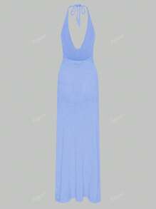Abito lungo vacanziero da donna con scollo a V, spalline, maglia lavorata a maglia, schiena scoperta, ricamo, apertura alle gambe, senza maniche, lunghezza pavimento, in raso, con spalline sottili, motivo floreale, attillato, copricostume estivo, spacco laterale, elegante, per feste e cocktail, stile Ibiza