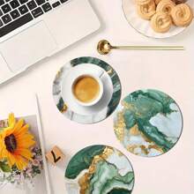 4pcs/Set Moonlight Butterfly, Striped Plaid Series Printed Wooden Coasters - Heat Insulation Wooden Cup Mat, Suitable For Tea Cups, Coffee And Beverage Cups, Ideal For Home And Restaurant Decor, Collectable Wooden Coasters