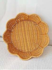 Set de 3 piezas/1 pieza de bandejas de estilo ratán trenzado a mano, cestas de frutas de ratán trenzado y platos para alimentos, bandejas para aperitivos, platos ovalados trenzados, platos para picnic al aire libre, vajilla reutilizable para el desayuno, bebidas, mesas de café, decoración del hogar de estilo rústico - Encaje redondo - Ver 6