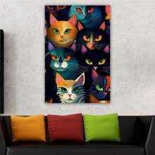 1 Piece Home Wall Decor Framed Canvas Cute Cat Animals Pattern Canvas Wall Art Paintings For Living Room - Canvas Framed Print Wall Artworks Bedroom Decoration Office Wall Decor