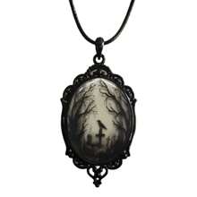 Religious Dark Gothic Raven Cross Glass Charm Pendant Necklace - Cross Pendant - View 2