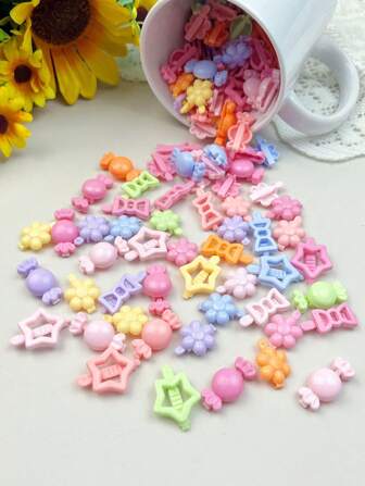 50 piezas Pinzas de pelo pequeñas con diseños de flores, estrellas y caramelos de color macarrón, pinzas de rana, accesorios para el peinado de trenzas para niños
