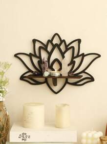 1pc Black Wooden Lotus Shaped Wall Hanging Decor Rack, Boho Style, Ideal For Meditation And Home Decor. This Wall Mounted Shelf Can Be Used To Display Crystals And Decorative Items, Suitable For Walls In Home, Bedroom, Living Room And More. - Black (flat Stand) - View 8