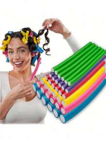 10pcs Soft Elastic Curling Rods, No Heat Foam Hair Curlers For Women & Girls, Random Colors, Easy To Create Wavy Hairstyles, Suitable As Gift For Girlfriend, Mother's Day Gift For Mom - Random - View 1