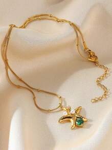 Elegant Stainless Steel Cubic Zirconia Starfish Pendant Necklace, 18K Gold-Plated Anti Fading Faux Pearl Necklaces For Women, Golden Waterproof Jewelry Beach Vacation Accessories, Gifts For Mom/Best Friend/Daughter